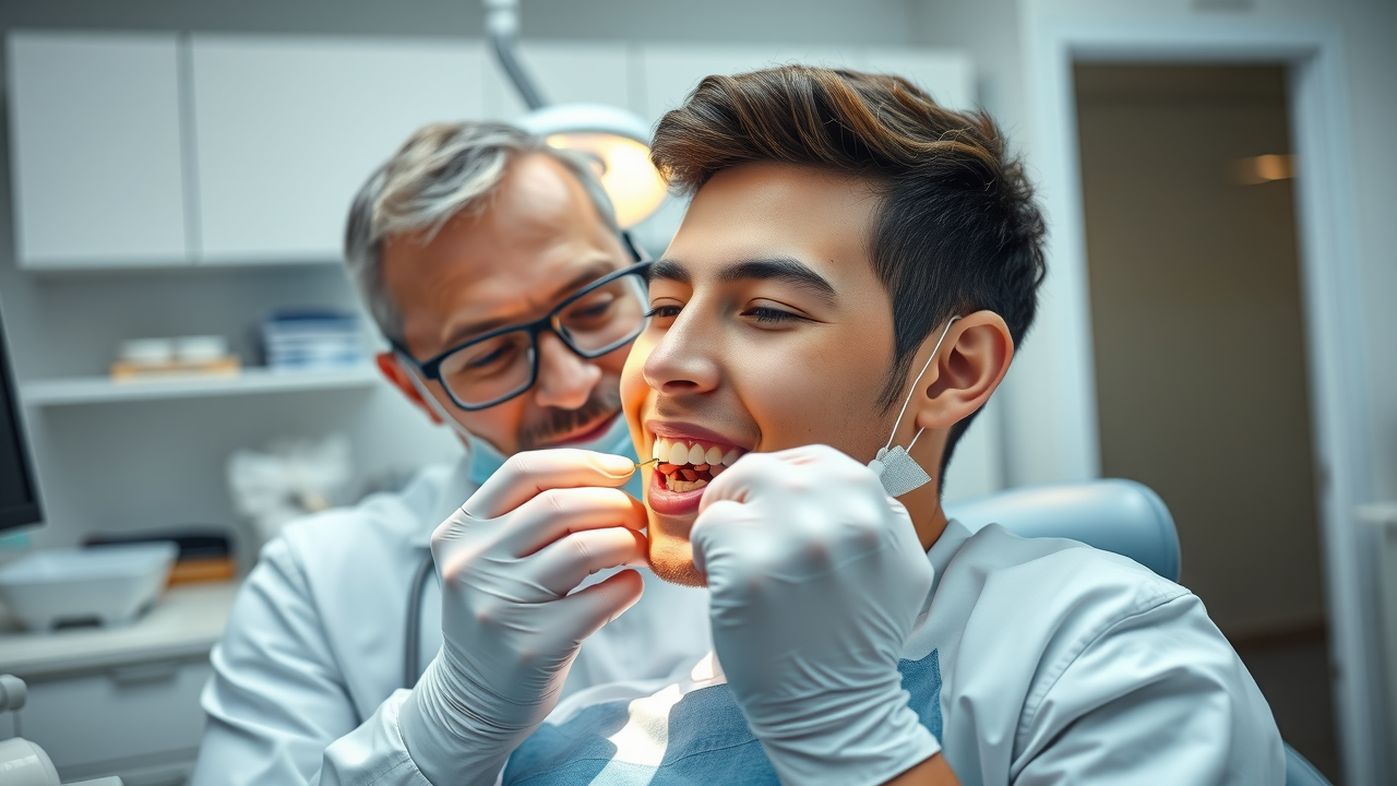 Orthodontist in Murrells Inlet adjusting braces on a teenager, demonstrating expert orthodontic treatment with traditional braces.