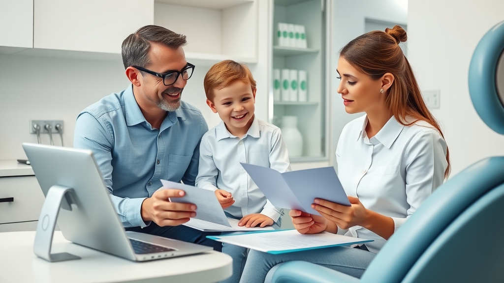 Murrells Inlet family at orthodontist office discussing payment plans and options for braces or clear aligners.