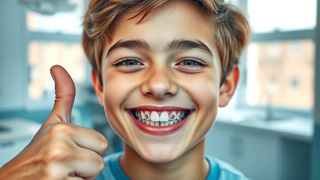 teen smiling with metal braces in Georgetown SC dental office