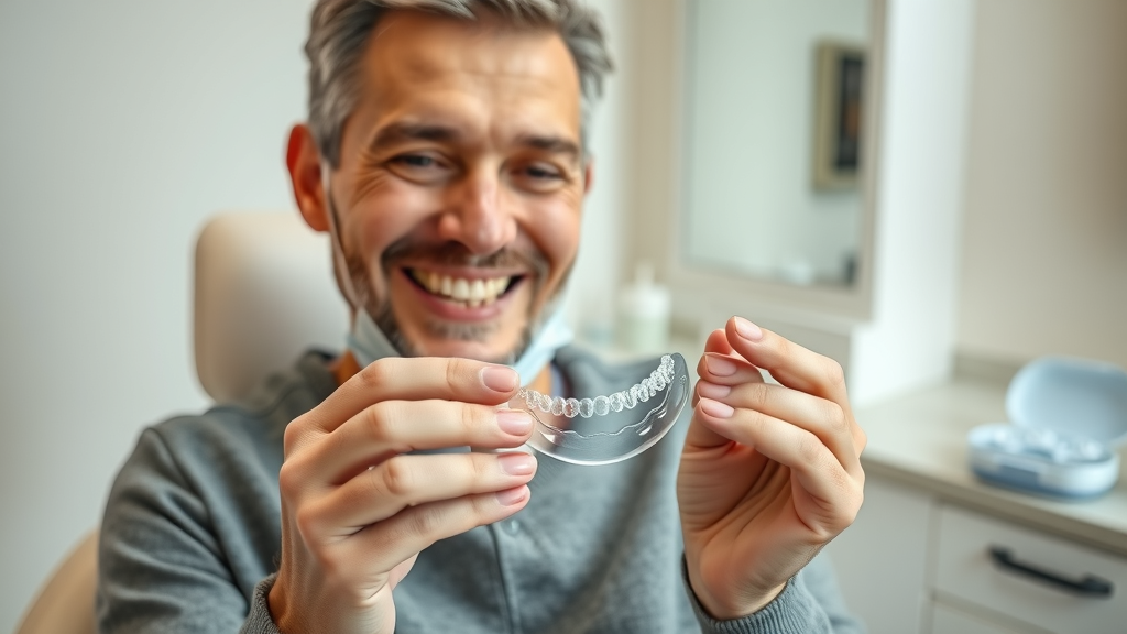 adult examining clear aligner tray; orthodontic problems solution in Georgetown SC