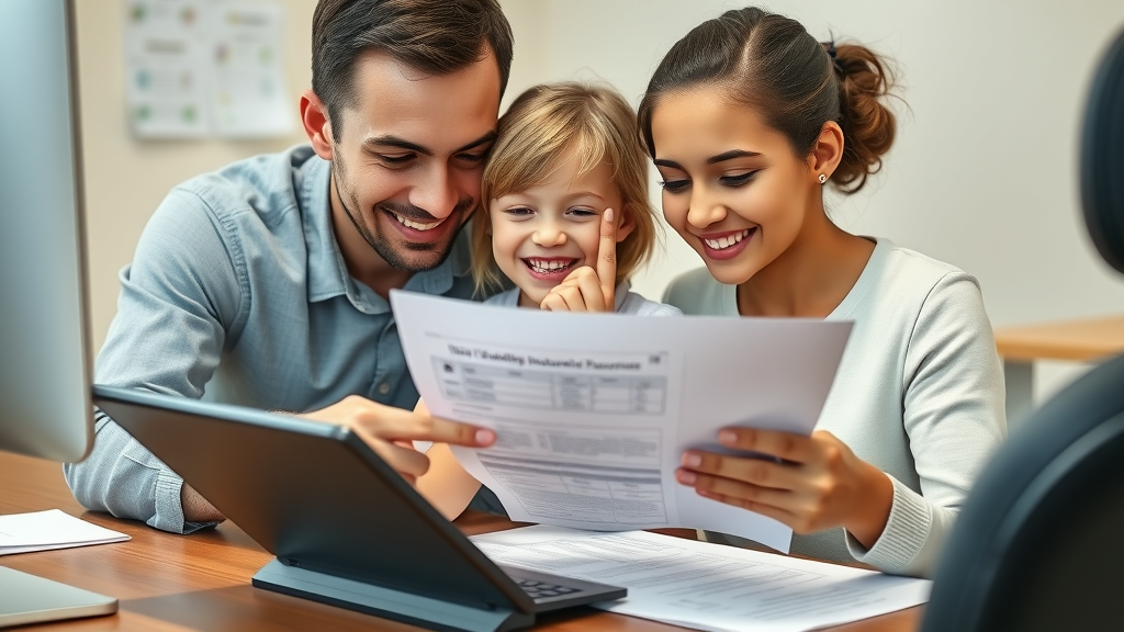 parent and child reviewing dental insurance forms with orthodontist in Georgetown SC
