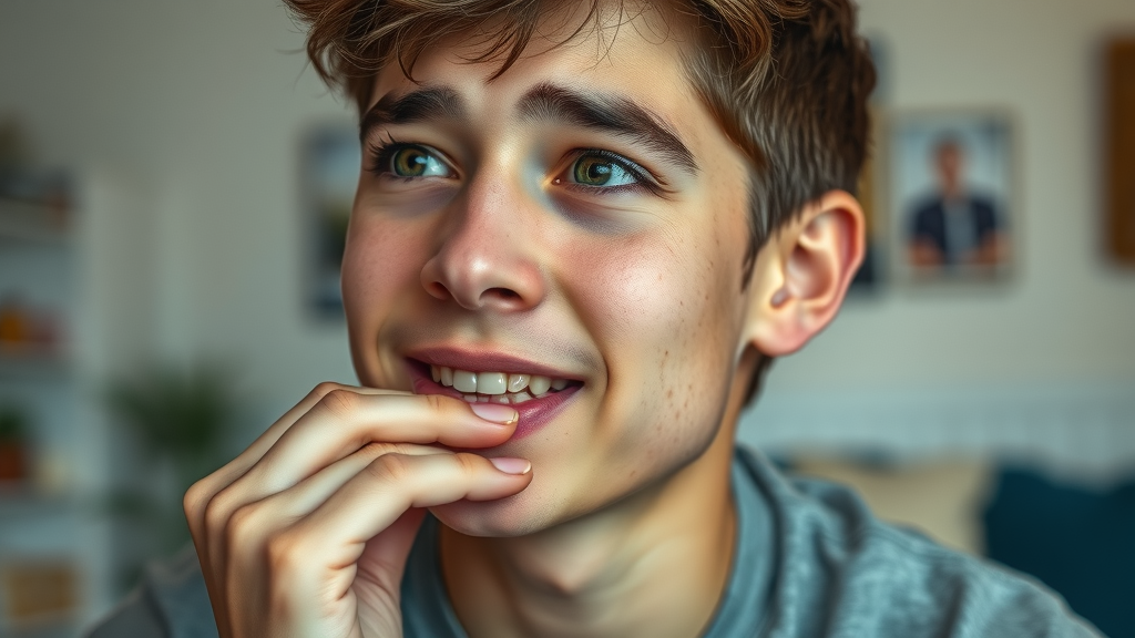 Close-up of a Myrtle Beach resident contemplating orthodontic treatment for bite issues