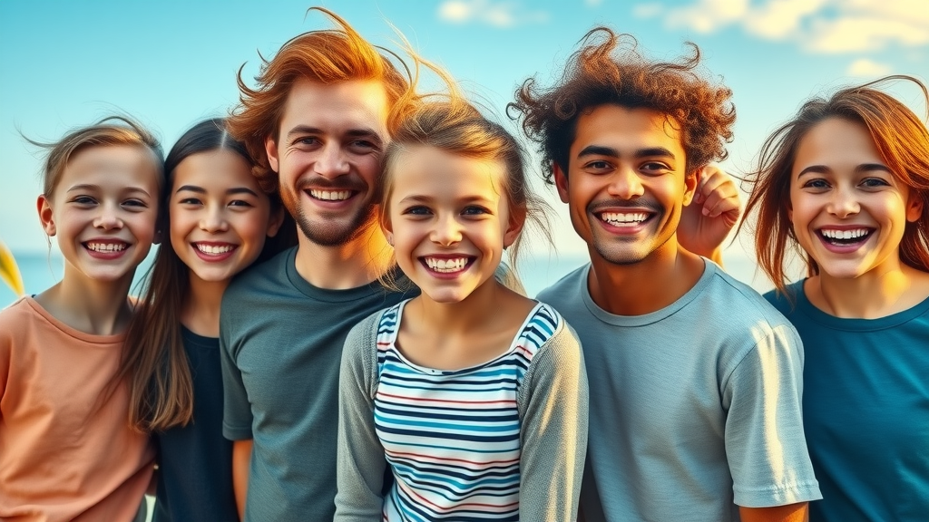 orthodontics in Grand Strand SC diverse smiling patients after treatment outside clinic coastal background