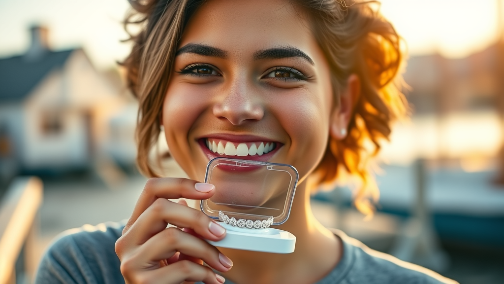 Young adult holding clear aligner case in Murrells Inlet SC