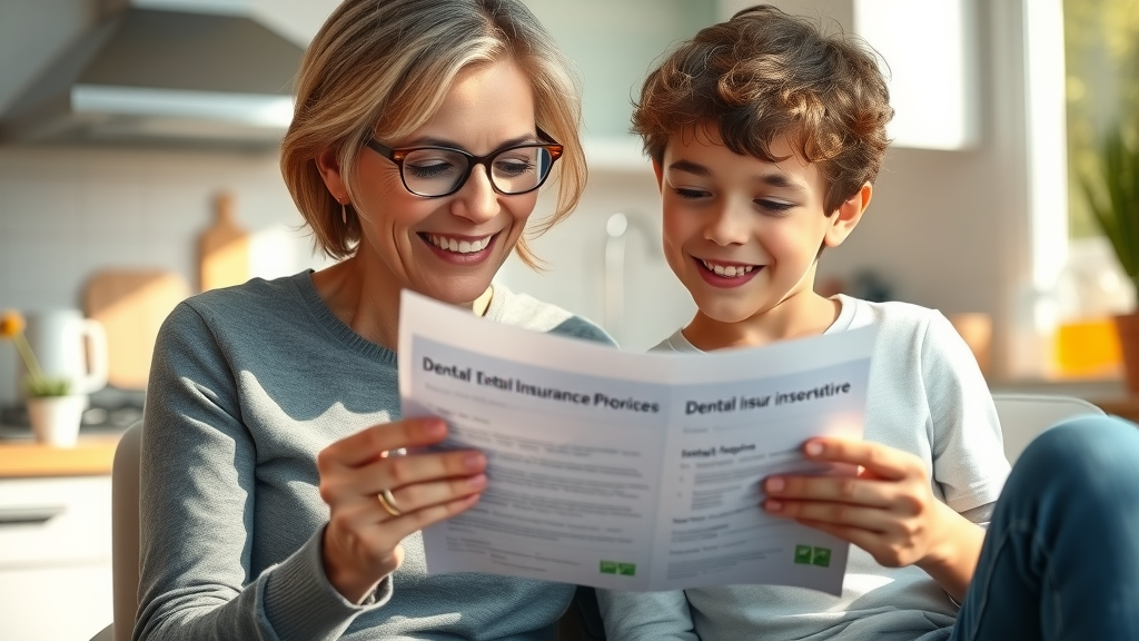 Mother and son reviewing dental insurance policy for braces cost in Murrells Inlet SC