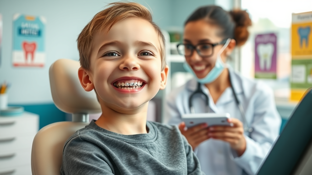 Happy child with affordable braces at Seabreeze Orthodontics Conway SC, positive orthodontic experience for families