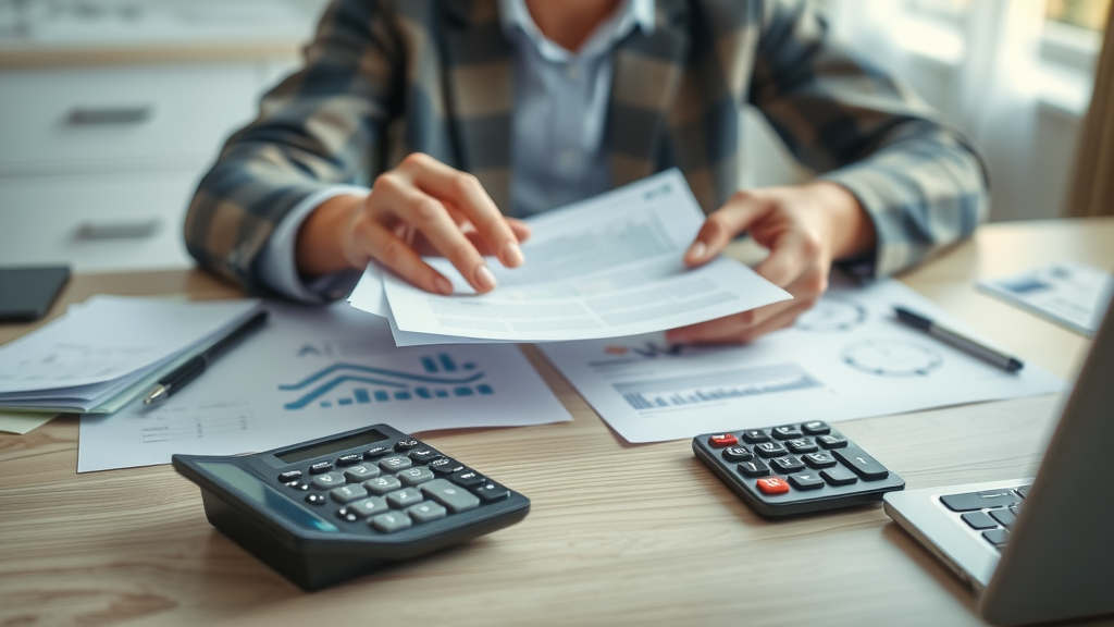 orthodontics cost in pawleys island sc: Organized financial paperwork and calculator for planning orthodontic treatment, home office setting