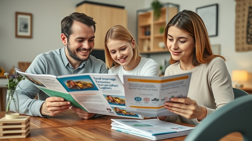 orthodontics cost in pawleys island sc: Family reviewing dental insurance brochures at home