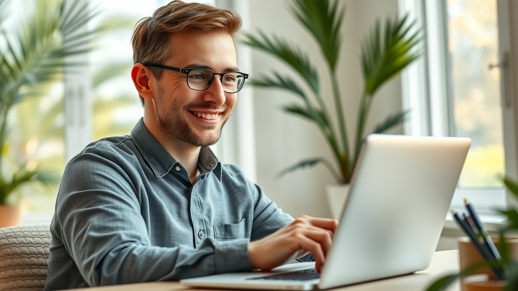 Happy adult comparing orthodontic quotes online to lower adult braces cost in Murrells Inlet SC