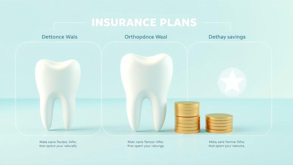 Modern infographic showing dental, orthodontic, and dental savings plans with features and icons for braces insurance in Conway SC
