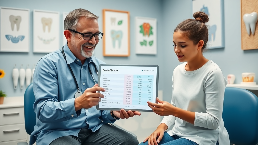 Caring orthodontist in Conway SC showing a braces cost estimate to a parent and child, highlighting insurance coverage options