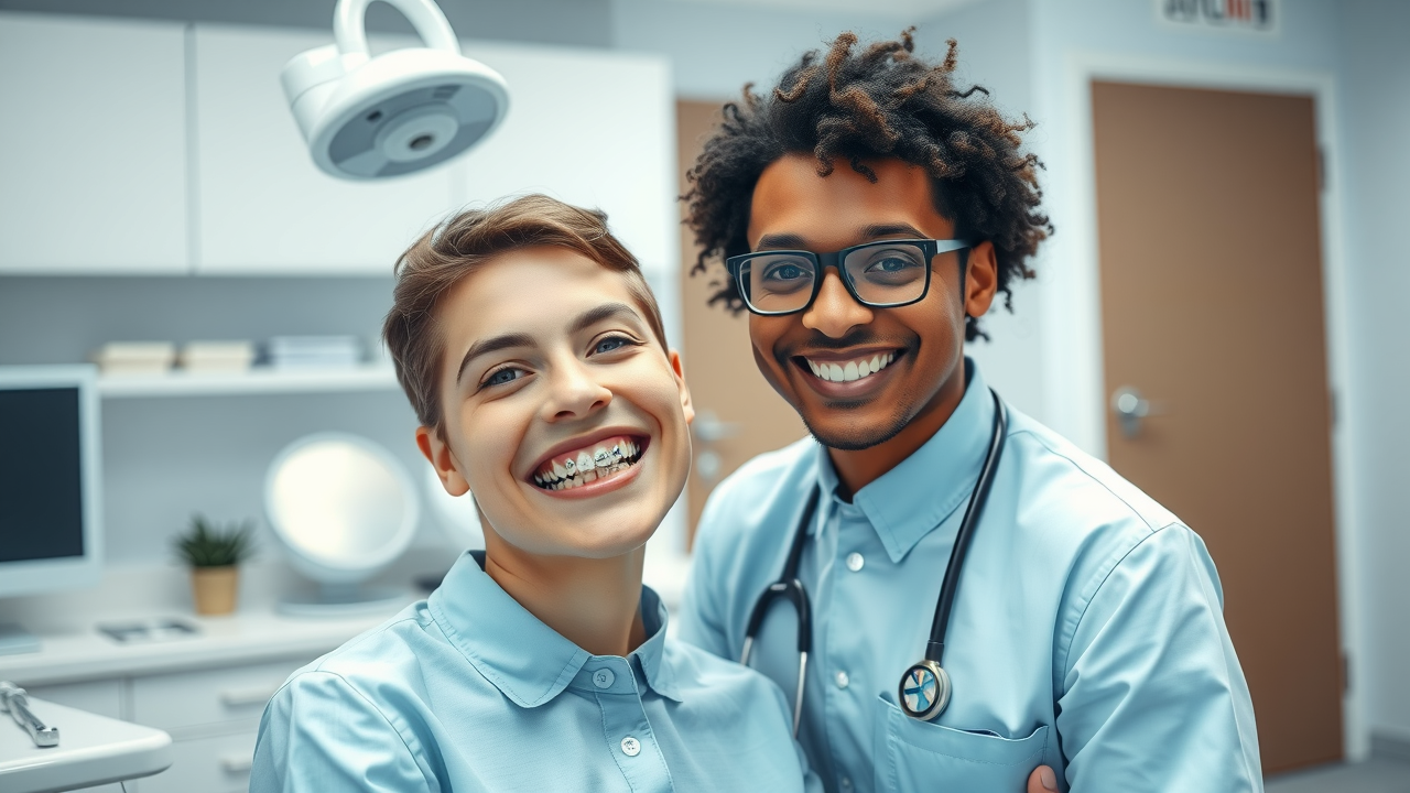 Orthodontist from Murrells Inlet SC teaching a teen with braces proper care in a modern clinic