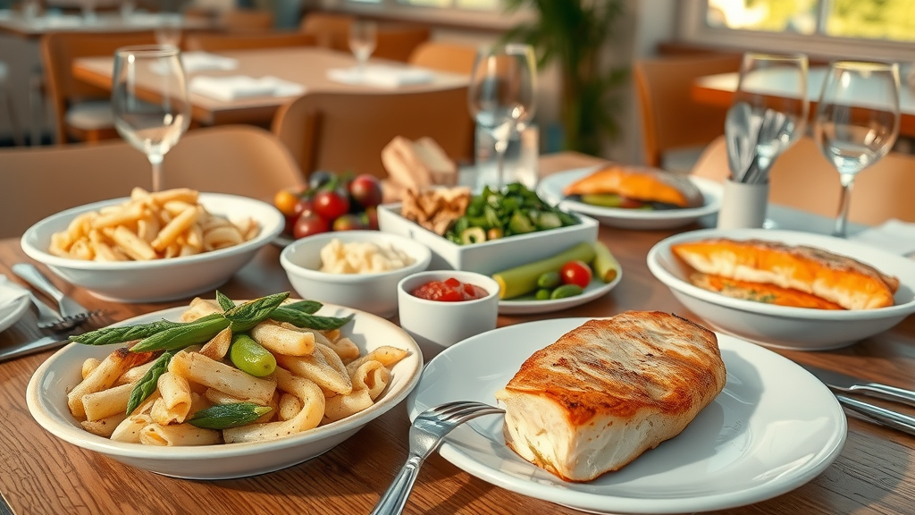 Braces-friendly foods like pasta, steamed vegetables, and grilled fish served at a Murrells Inlet SC restaurant