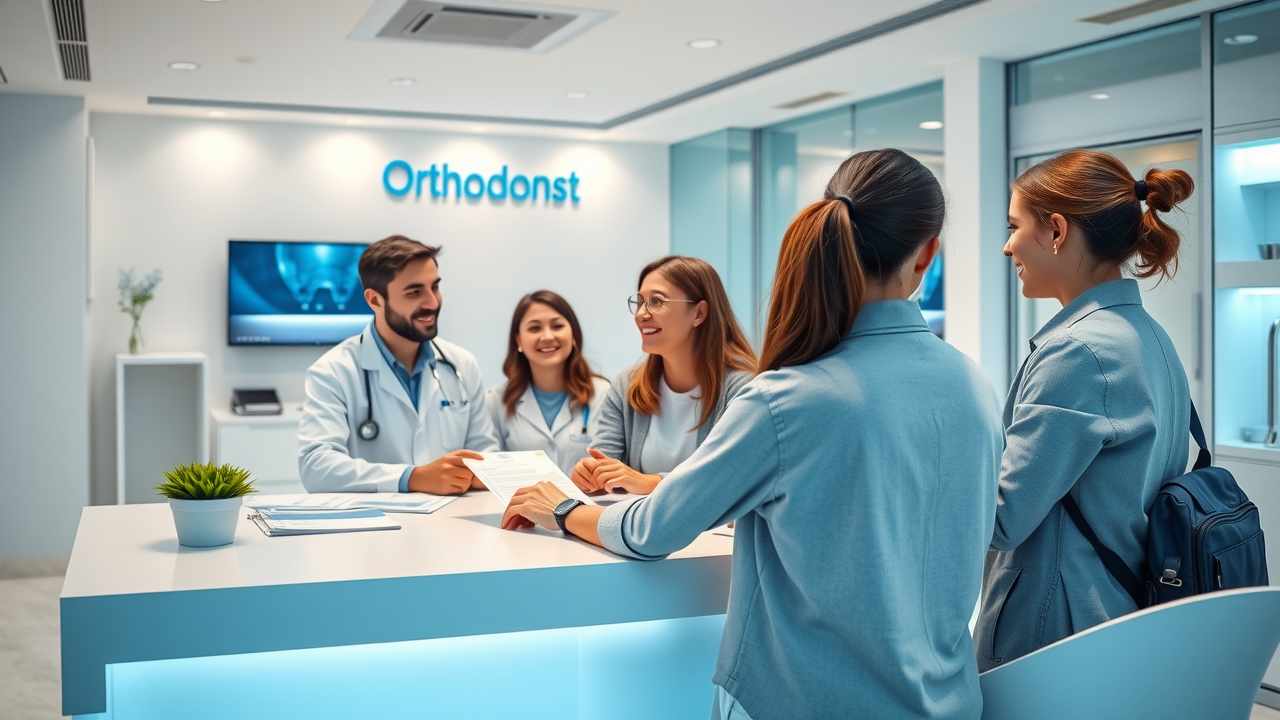 Family discussing orthodontic costs and payment plans at a Murrells Inlet orthodontist office reception