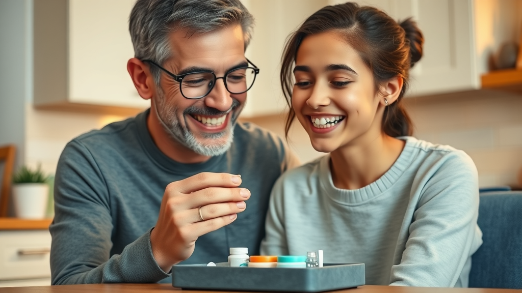 Parent helping teen with braces apply orthodontic wax for a minor braces emergency in Conway SC