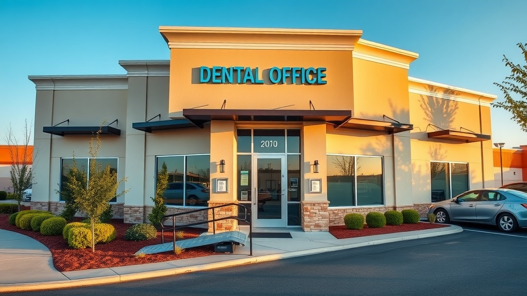 Modern dental office exterior in Conway SC specializing in emergency dental services, with clear signage and accessible entrance